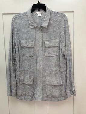 Christopher & Banks White with Blue Striped Utility Jacket